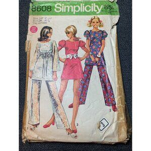 Simplicity 8608 Vintage Sewing Pattern Junior/Teen Dress Pants Set Size 7/8 1970